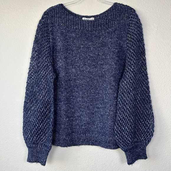 Tommy Bahama women size XL knit sweater navy wool blend shimmer balloon sleeve - Picture 1 of 13